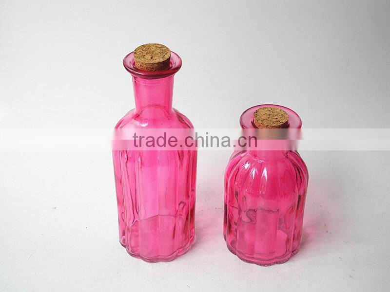 300ml portico vertical stripe colored glass bottle with wooden cork