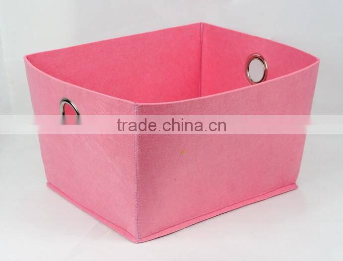 Pink Felt Clothes Storage Box With Round Metal Holes|(Large)