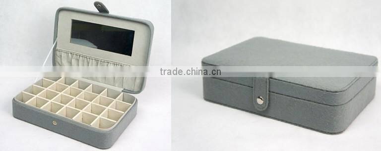Classic 24 Compartments Felt Jewelry Box / Case / Holder For Earrings, Rings, Necklaces, With Elegant Mirror