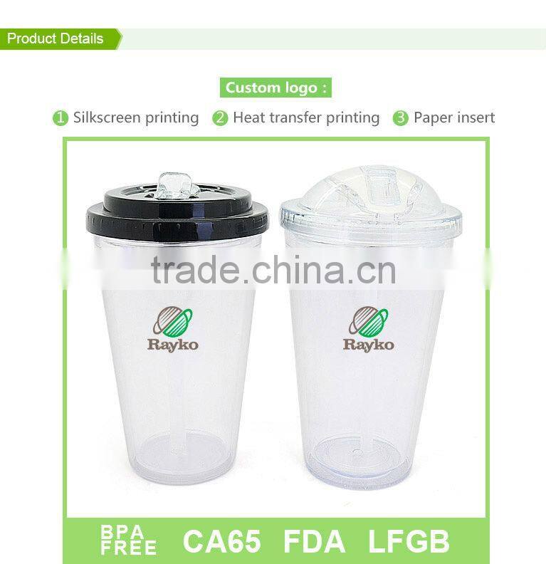 16oz double wall plastic coffee mug with foldable straw
