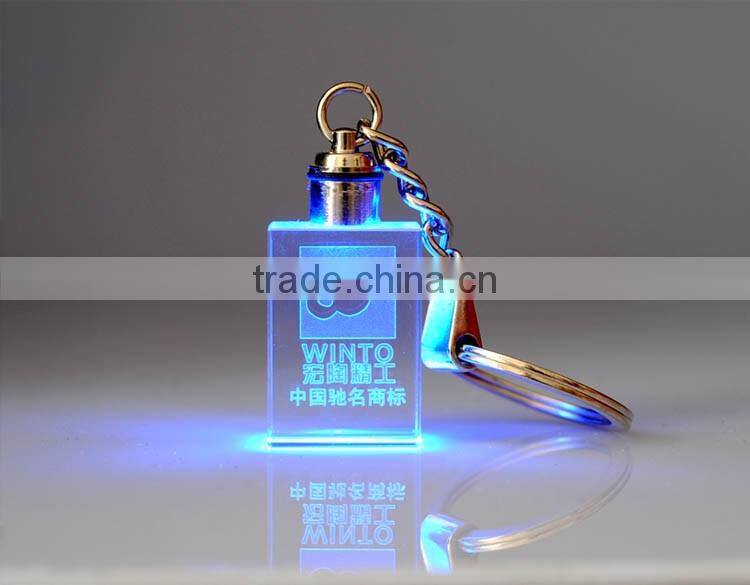 3D Laser Engraved Cube Crystal Led Keychain Photo Led Crystal Keychain