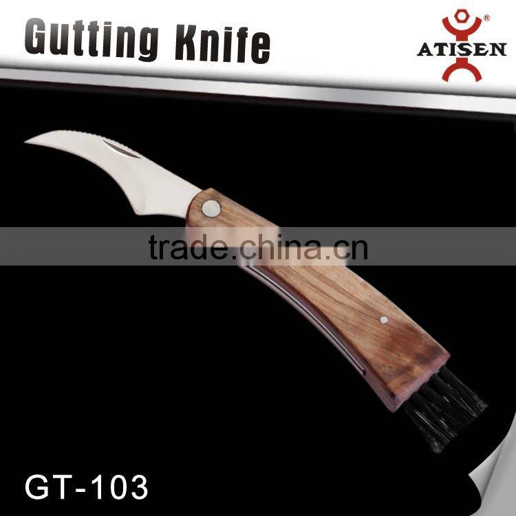 Folding wooden handle Mushroom Knife With Brush GT-103