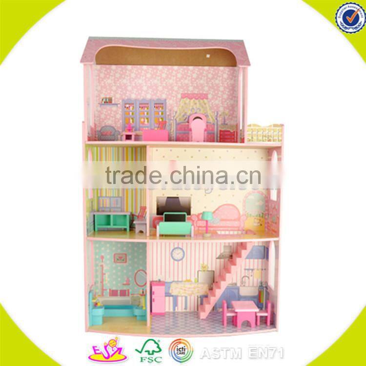 wholesale beautiful wooden dollhouse sets toy lovely baby wooden dollhouse toy popular wooden dollhouse toy W06A042