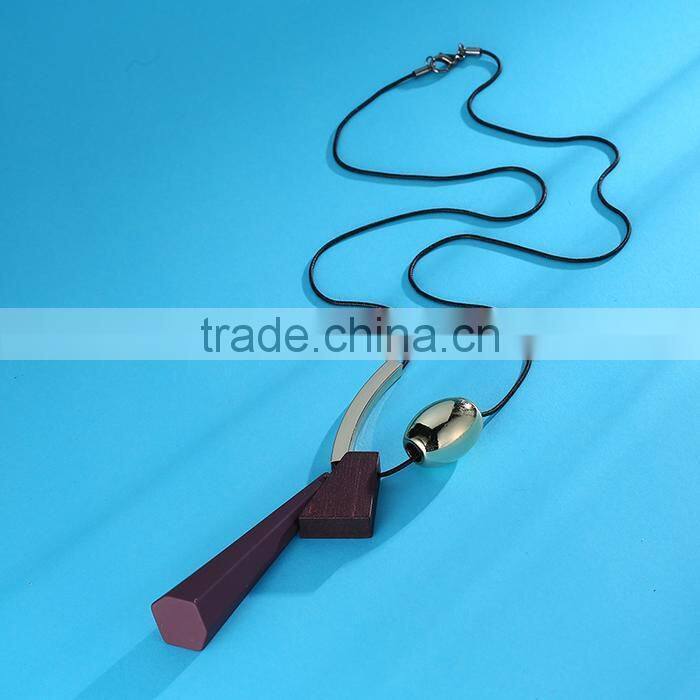 geometric wood bead pendant necklace gold curved tube bead black chain necklace geomotric rubber pendant long sweater necklace