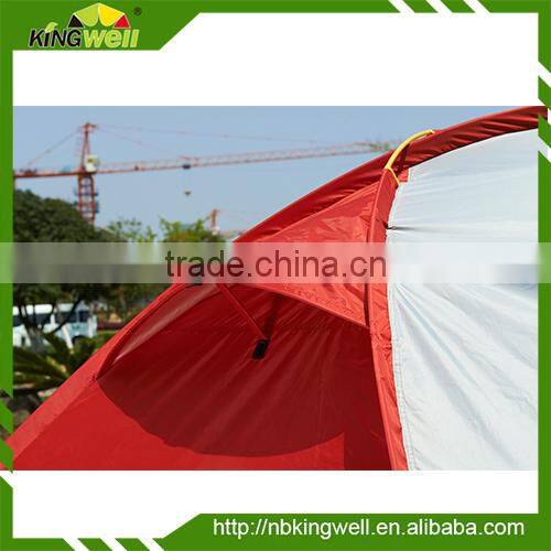 4 person double layer polyester camping family tent with fibre glass pole