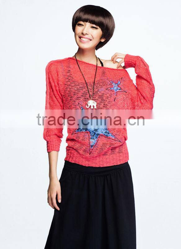 OEM ladies fashion O-neck see-through sexy pullover sweater
