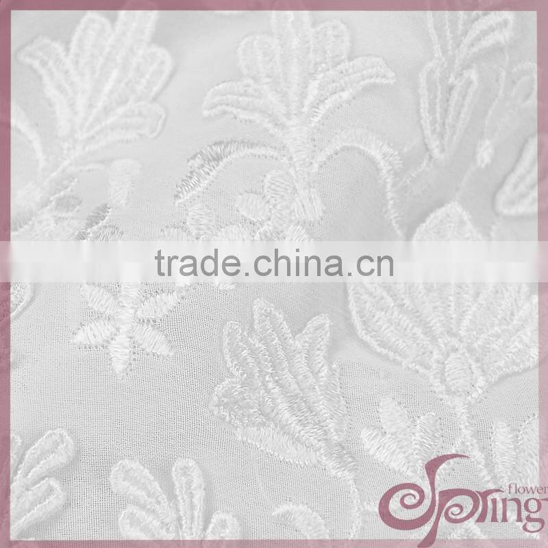 White floral chiffon lace embroidery fabric, fashion applique designs lace