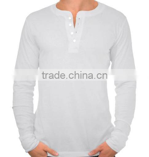 2016 Latest Men Long Sleeve Plain Solid Color Round Button Collar t shirt