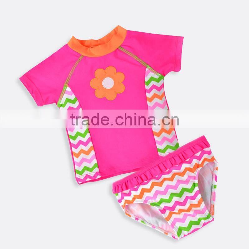 Beautiful Flower Printed Children Swimwear Shoret Sleeve 2pcs/lot Beachwear