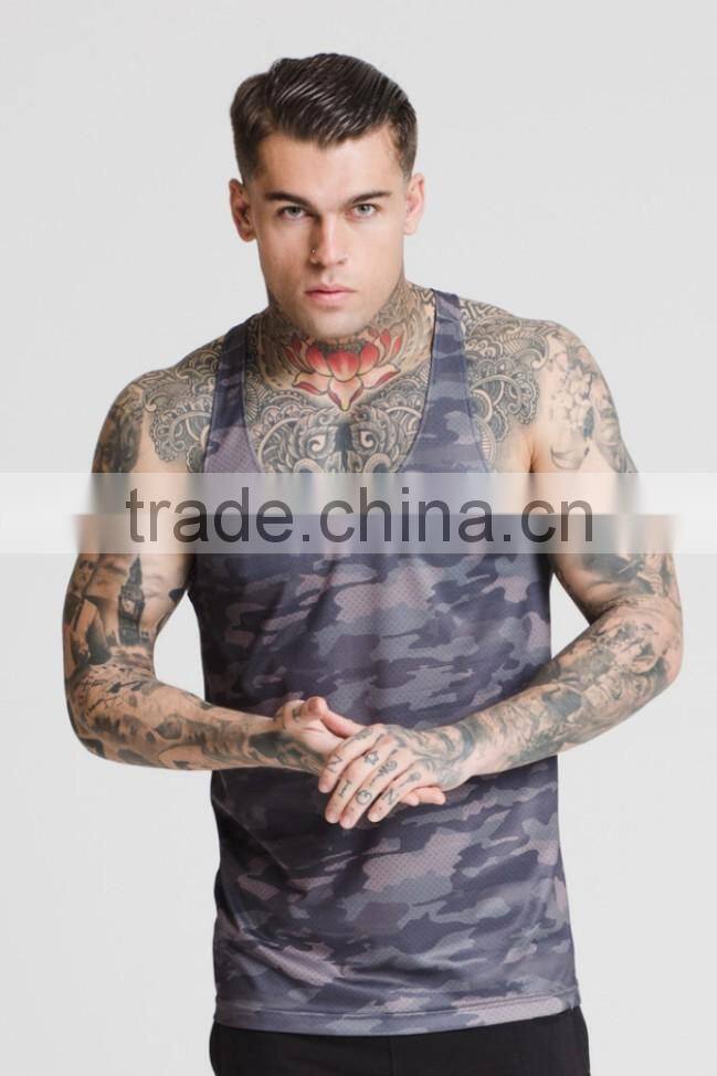 Camo printing dri-fit gym tank top slim fit stringer vest for men wholesale China