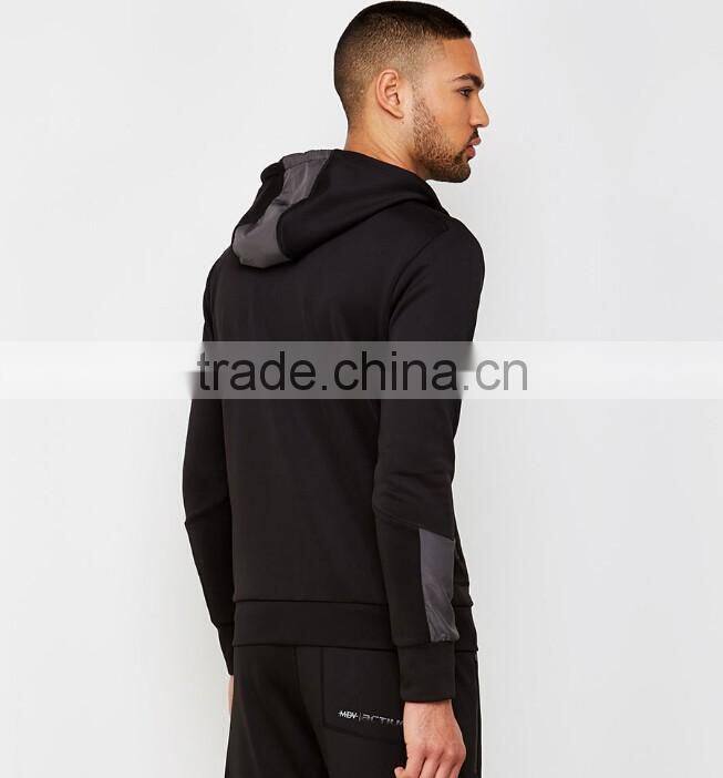 2017 custom cotton balck track men jacket with hoodie