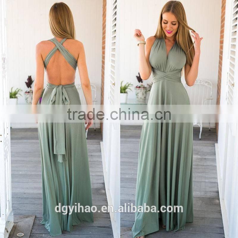 Yihao 2016 Special Offer Natural V-neck Vestidos De Fiesta Women Long Sexy Strapped Lady Party Maxi Summer dress