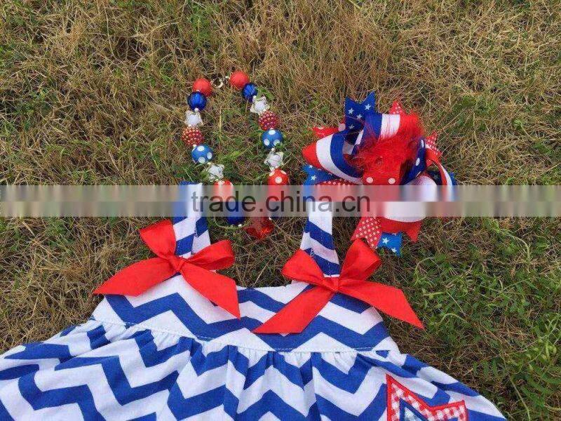 2015 chevron baby girls swing top set July 4th swing outfits with matching necklace and bow set