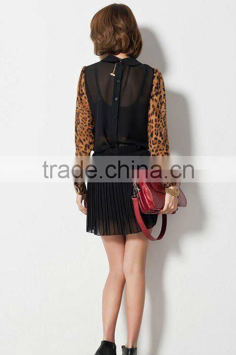 trendy women sheer leopard chiffon blouses