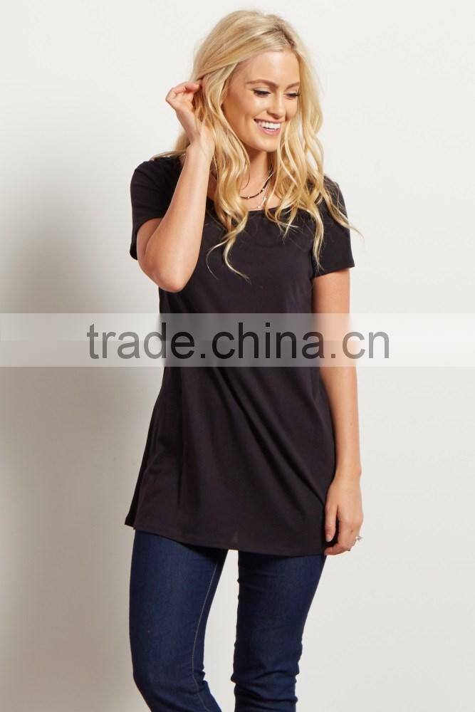 High quality cotton&rayon solid black short sleeve fashion maternity top