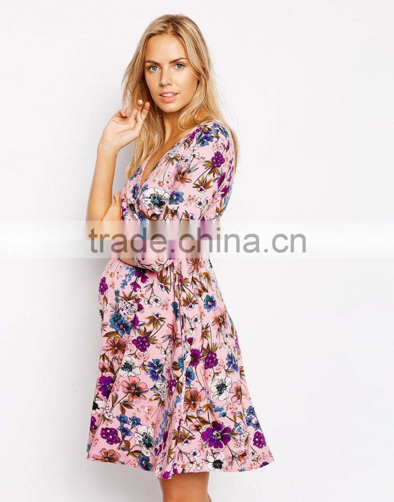Maternity Wrap Skater Dress in Floral China supplier