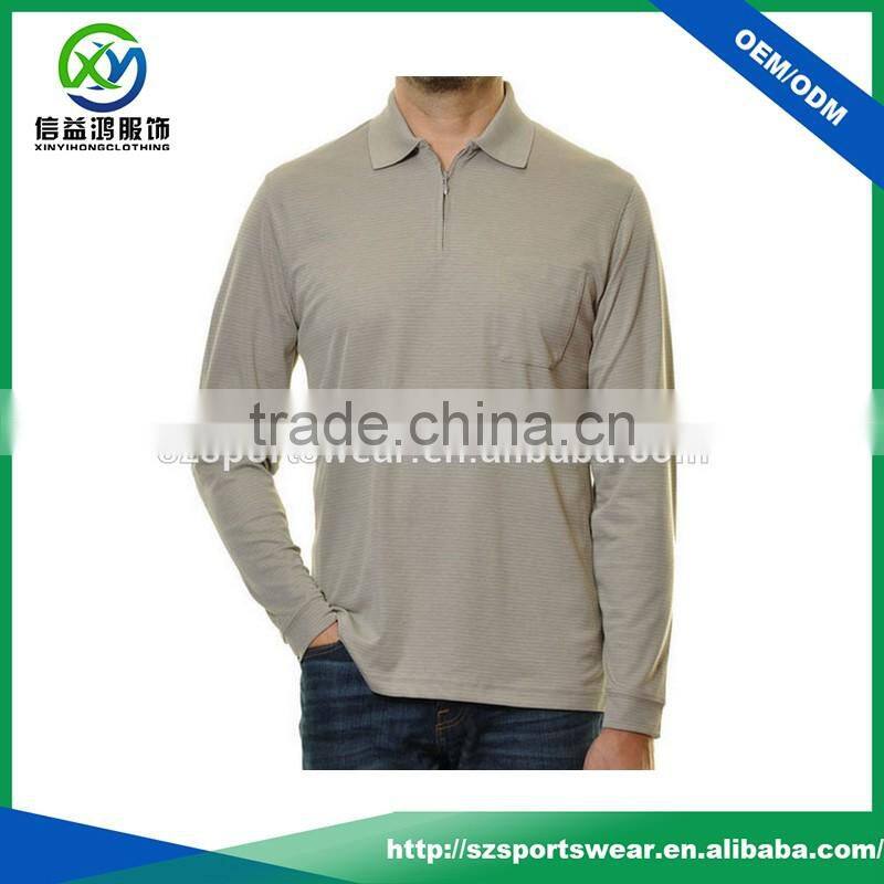Long Sleeve dry fit material 1/4 zipper design Grey color Polo Shirt