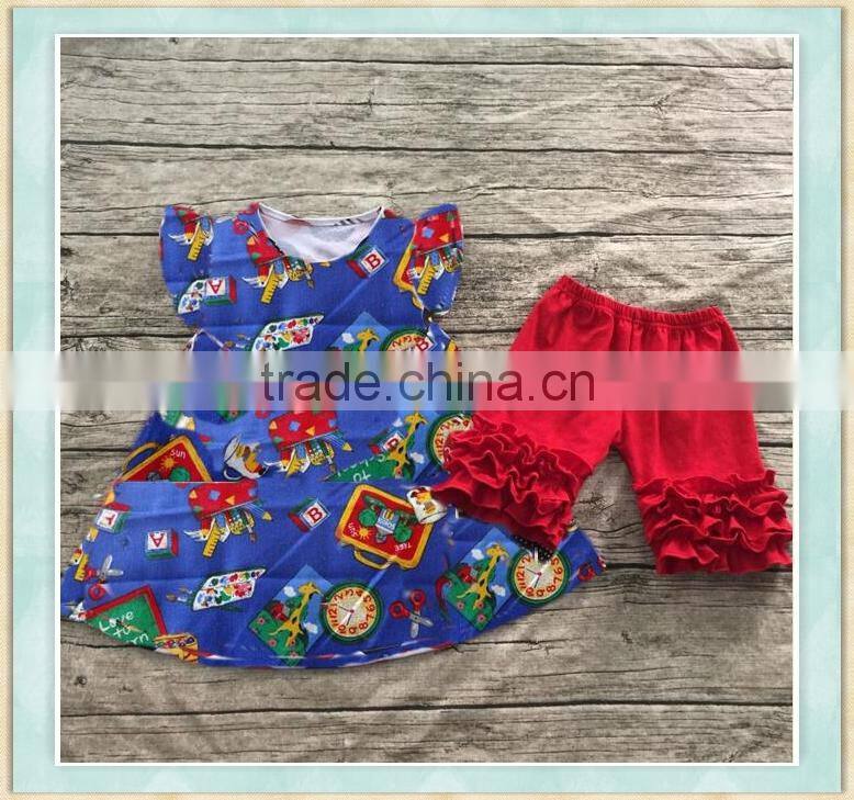 Yi wu New arrival embroidery clothing 2017 wholesale girl boutique outfit new arrival back to school sets photo design