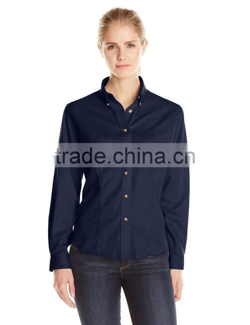 cheap women's poplin Button down collar long sleeve work shirt