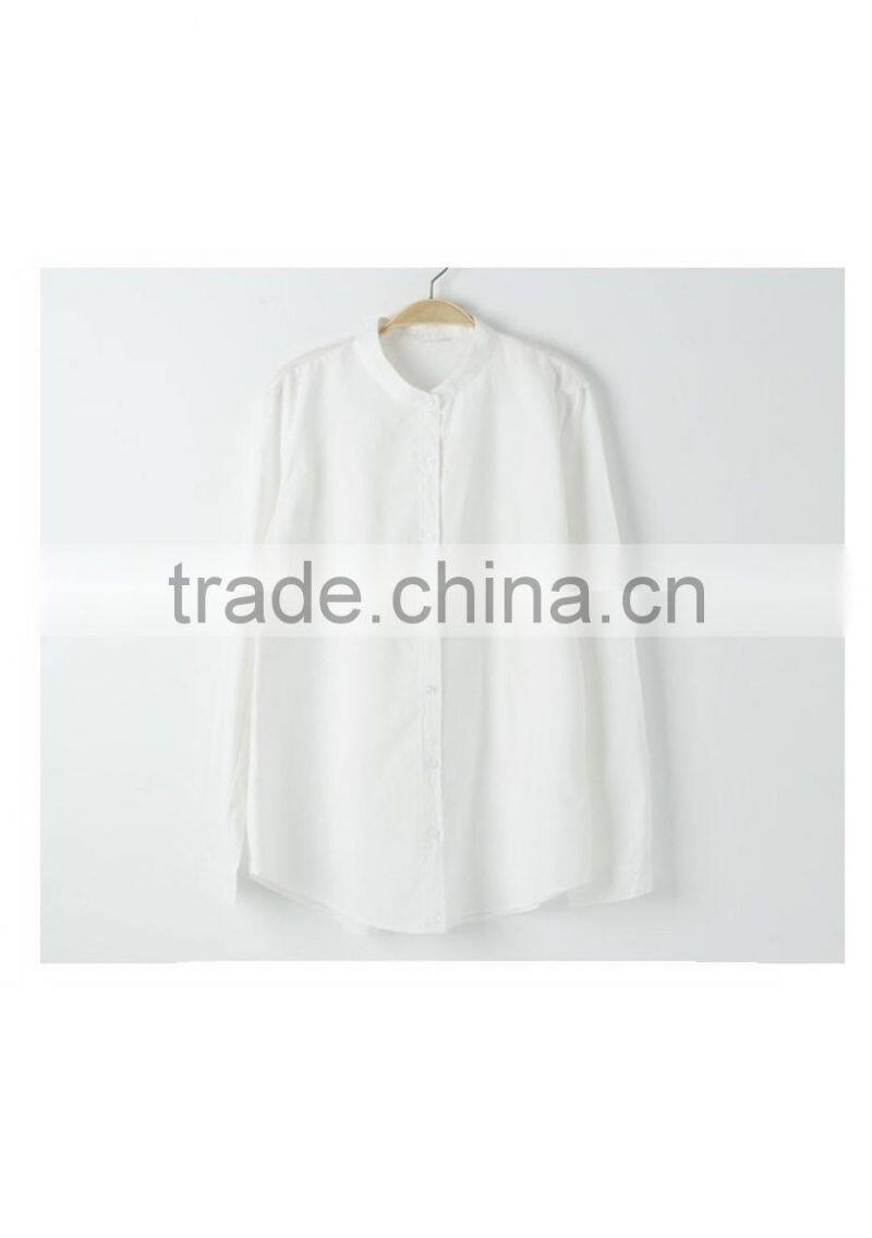 Linen/Cotton mandarin collar long sleeve blouse/casual shirts for women