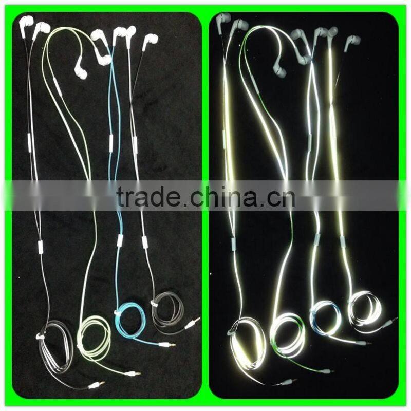 glow in the dark fashionable safety reflective light headphone line for stereo headset