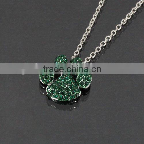 2015 fashion paw print necklace factory price colorful crystal paw print charm necklace