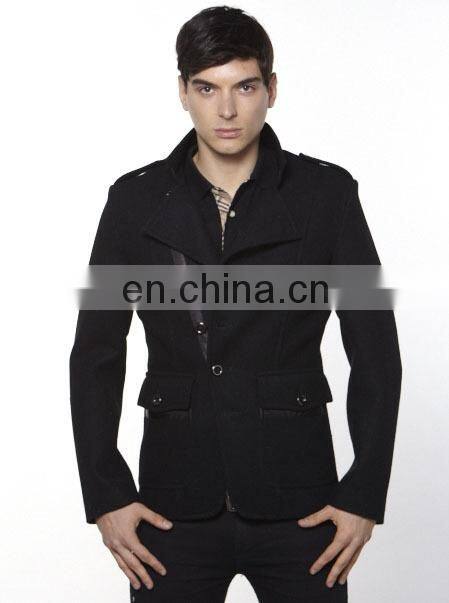 Day Jacket Black Wool Cashmere Patchwork Textured Sport coat Slim Fit