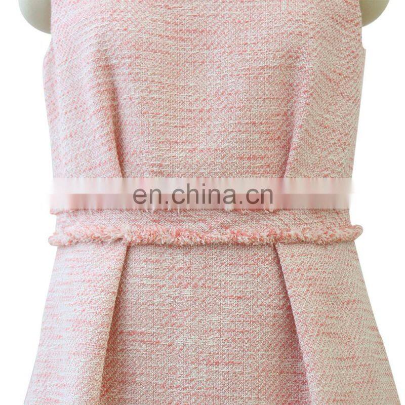 Fashion sexy pink sleeveless tweed dress for women
