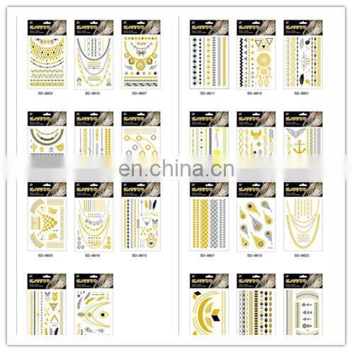 Wholesale Newest Design Tattoo Sticker Metallic Sexy Ladies Makeup& Henna Small Order Cheap Tattoo Stickers Paper Gold Silver
