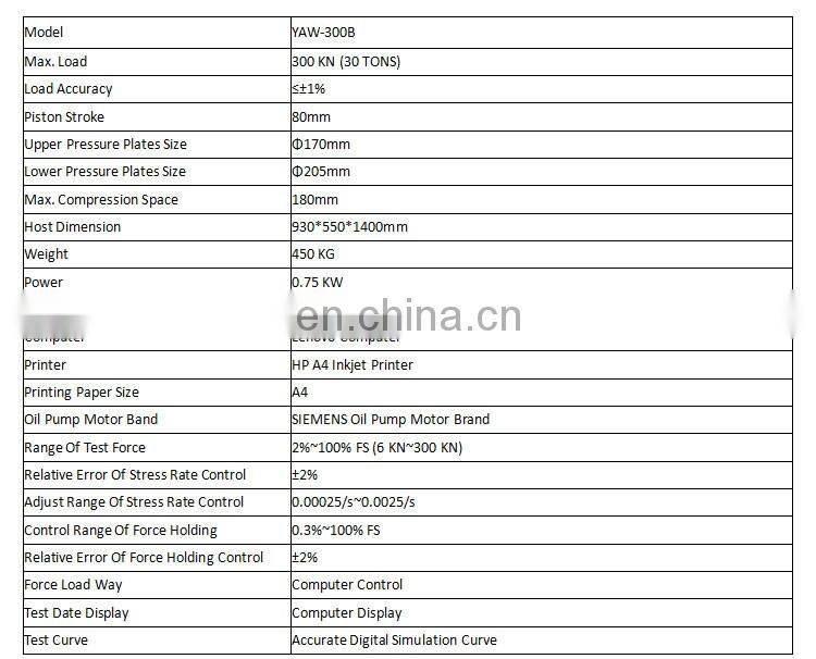 YAW-300D 30Ton 300kN computer controlled brick cement electric motor compression testing equipment