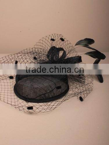 Wholesale Chuch/Races Top Hat,Black Sinamay Base Hat Fascinator With Feather