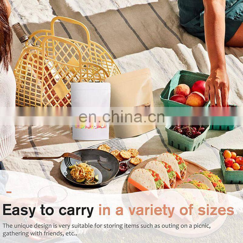 Doypack Zip lock Brown White Kraft Craft Paper Standing Up Pouches Food Packaging Zipper Bags With Window