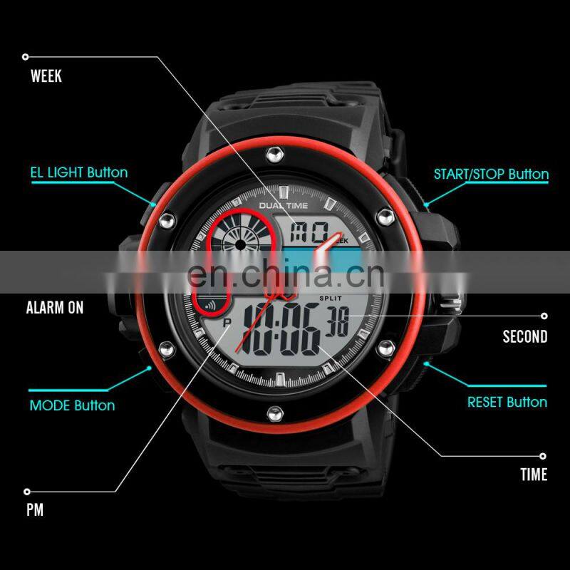 SKMEI 1341 newest digital watch stainless steel back multifunction watch 2 time zone watch