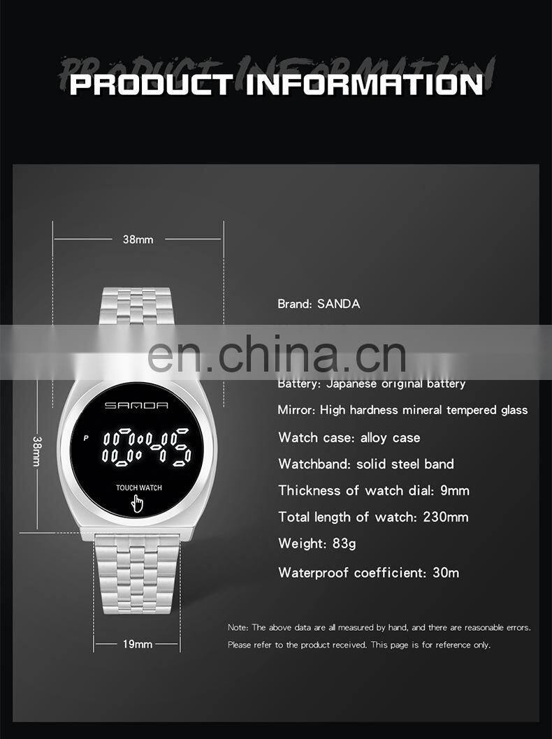 SANDA 8012 Mens Fashion Digital Business Watches Calendar Stainless Steel Week Display Back Light Wristwatch