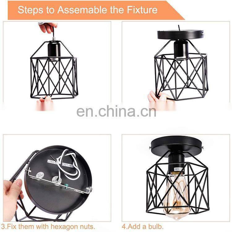 New Retro Geometric Iron Ceiling Light Decoration Fixture Cage Cover Lamp for Kitchen Aisle Porch Balcony