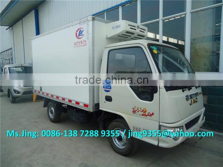 JAC 1-2 TON mini petrol freezer box truck, ice cream transportation freezer truck body for sale