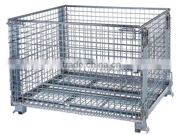 Warehouse folding metal wire mesh rigid wire containers