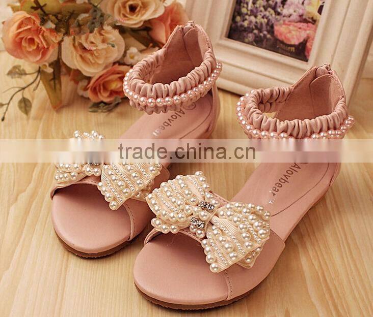 Wholesale baby girls shoes beige and pink with pearl baby girls dress shoes kids sandals