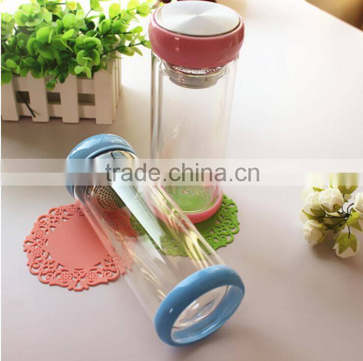 hot protected cheap price double wall glass tea infusion bottle