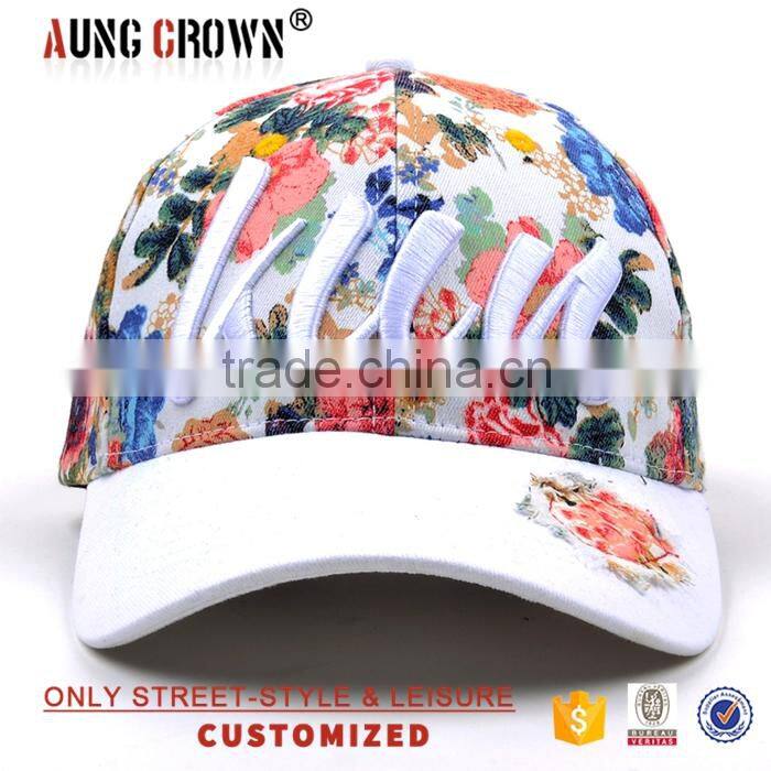 Plain Cotton Twill Flower 6 Panel Baseball Cap