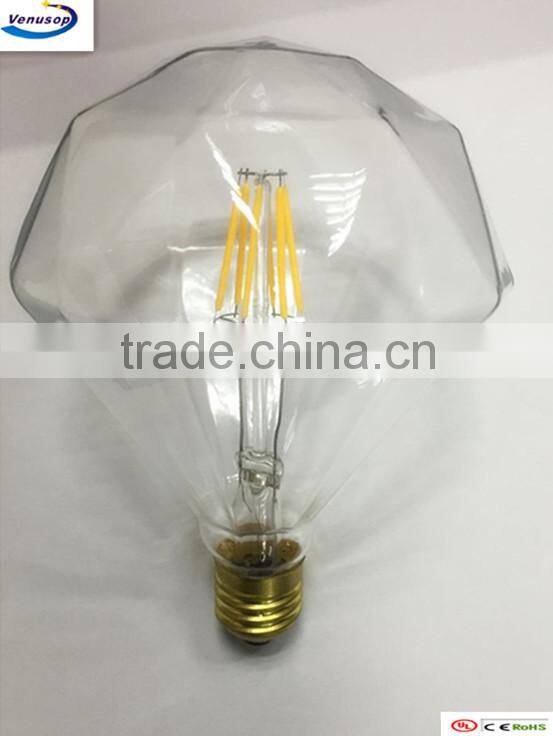 diamond design LED filament bulb with dimmable 6watt 8w brass base e27 220v