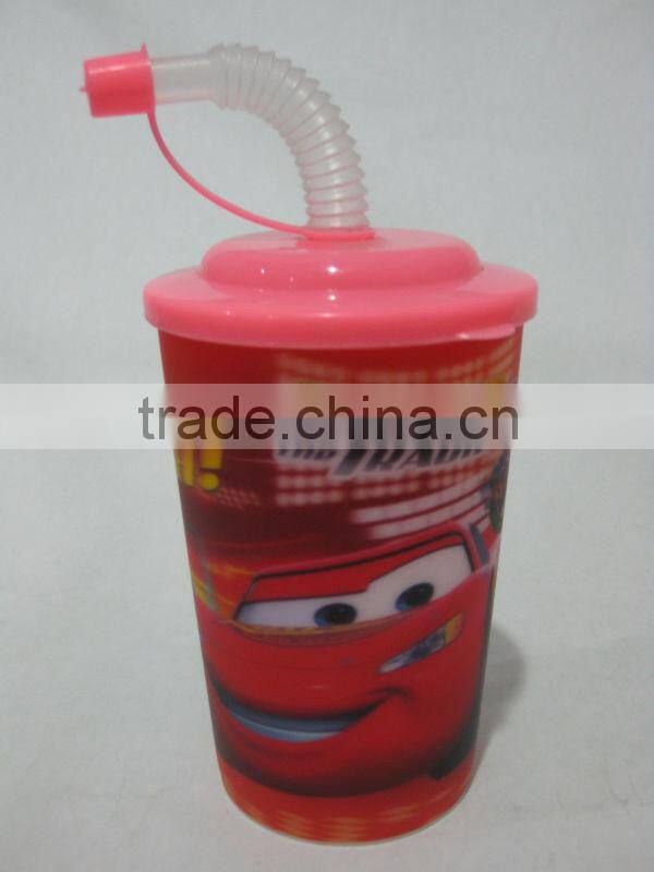 eco-friendly 16oz cartoon pp kids cup with straw and lid