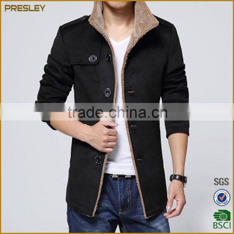 2016 new fashion men's woolen long jackets warm winter jacket coat with fur fleece inside
