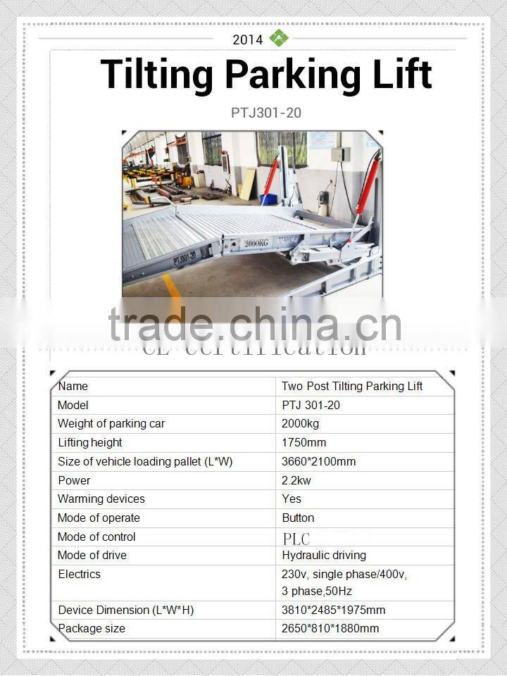hydraulic lifting two post two level automated vertical underground garage tilting parking lift