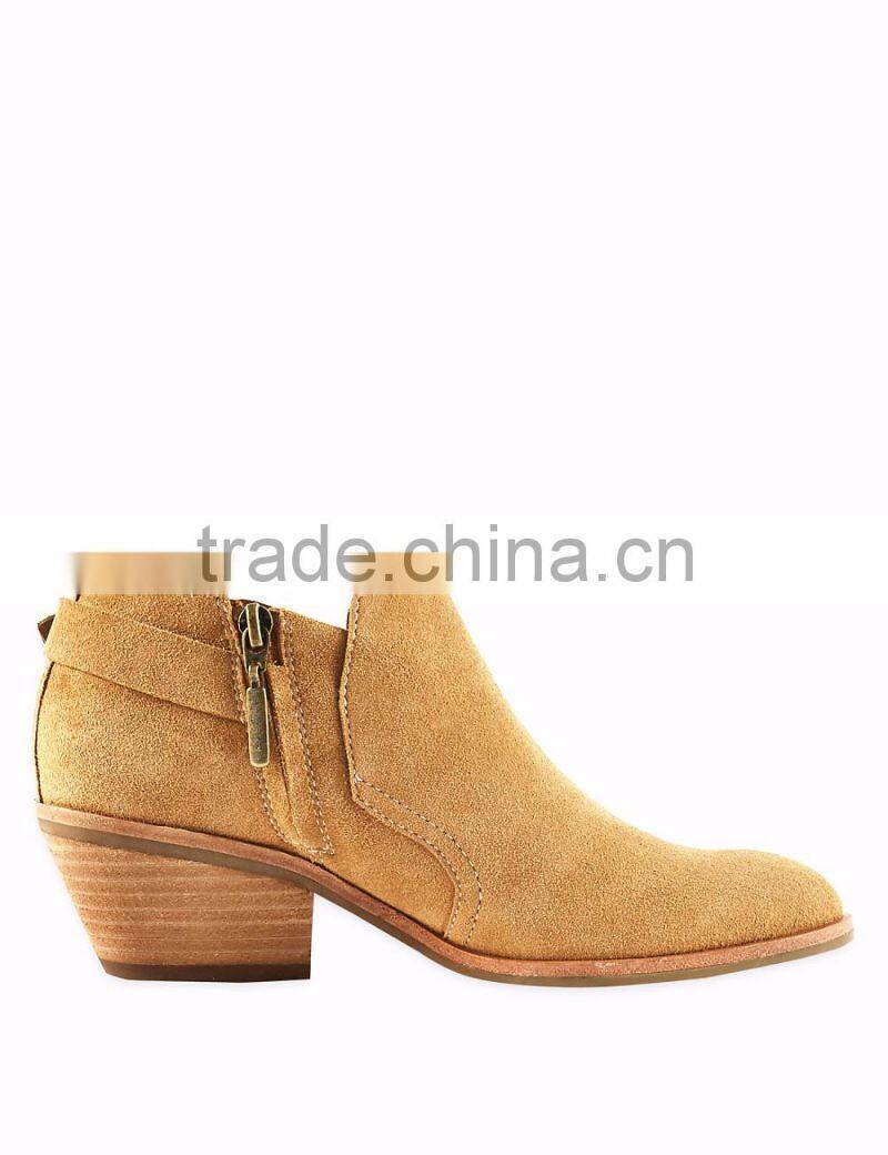 OLZAB 03 New Model fashion Cow Suede with buckle strap thick chunky heel pointed toe women ankle boots