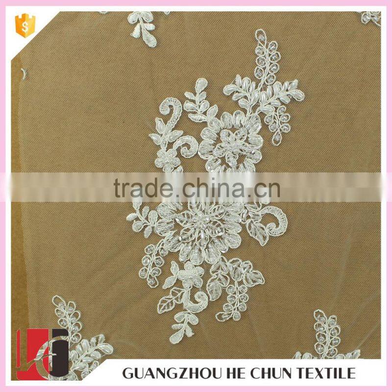 HC-6173-1 Hechun Imitation Crystal Acrylic Handmade Design Beaded Heavy Bridal Lace Fabric