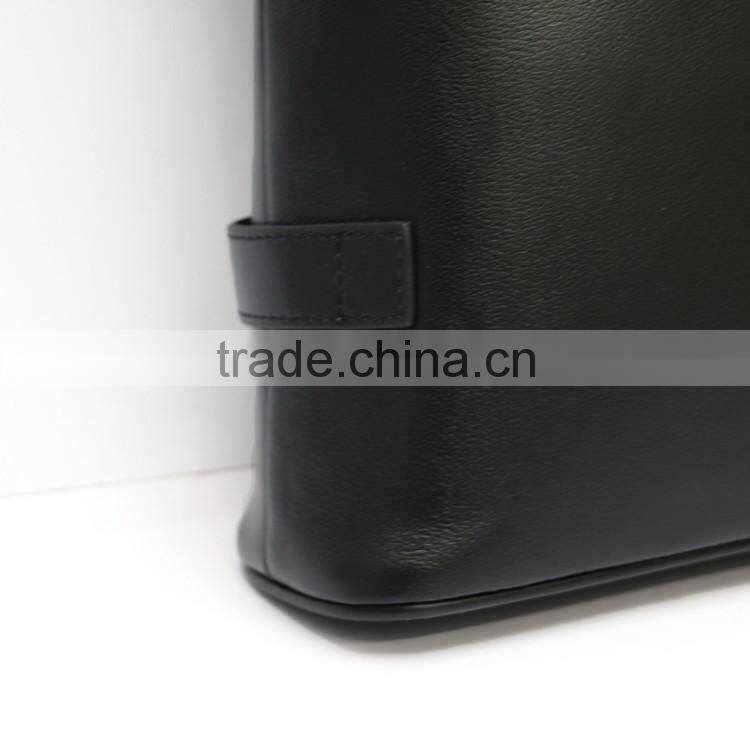 Special design men's black first layer lambskin leather multifunctional zipper briefcase