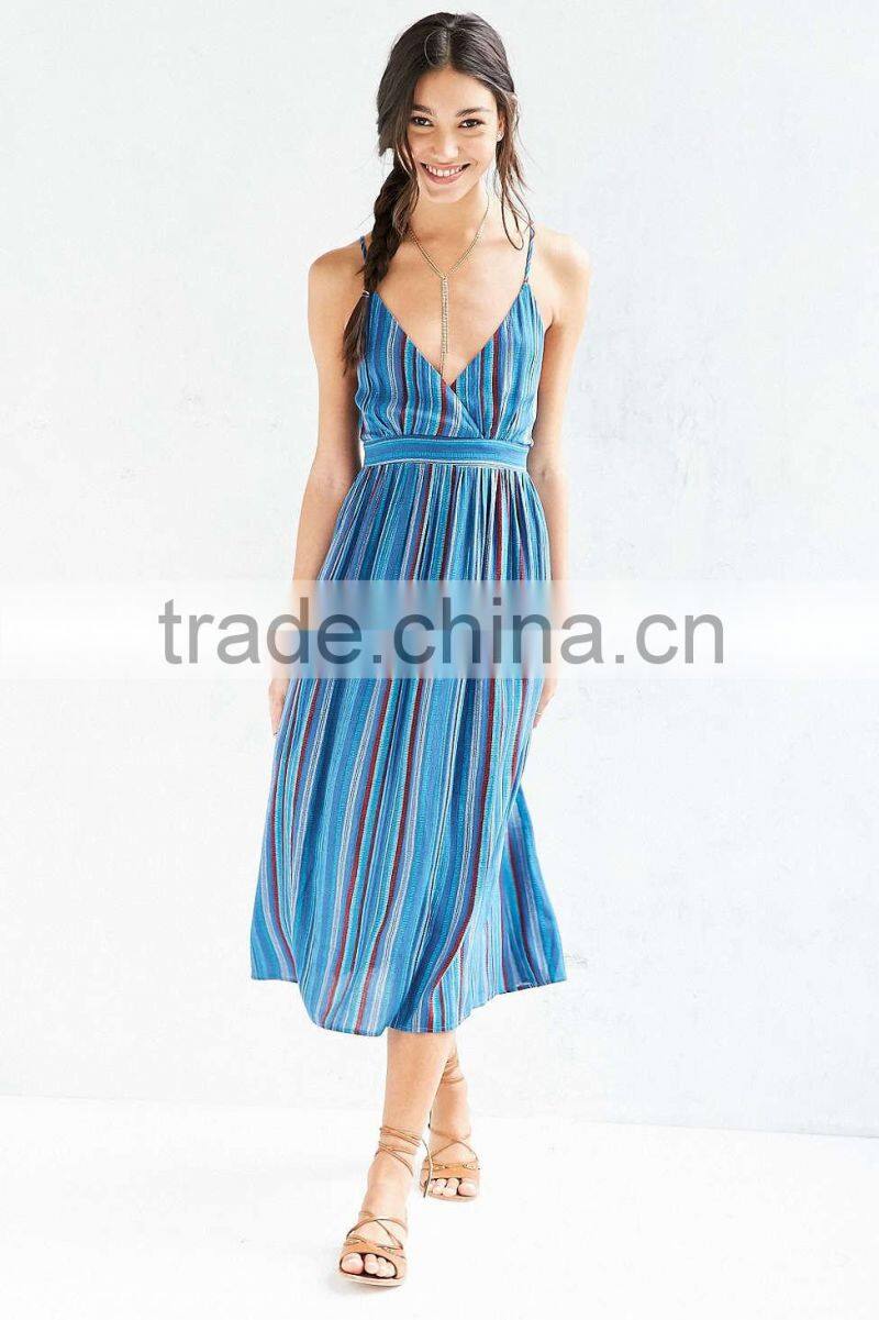 Fashion design American style stripy with spaghetti strap COLORFUL design casual dress