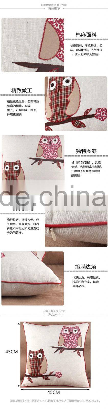 2015 cartoon owl the embroidery cotton and linen pillowcases creative home cloth art sofa cushion cover