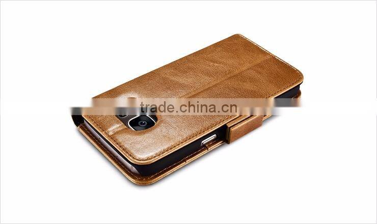 ICARER Genuine Leather Wallet Case for Samsung Galaxy S7 with Card Slots and Stand Function